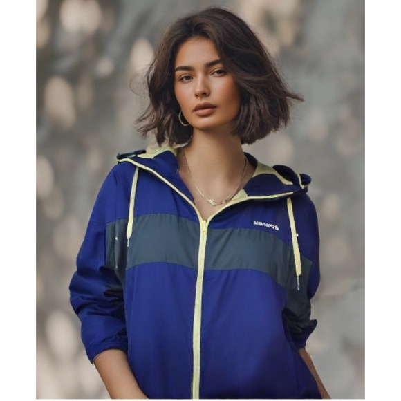90s Reebok Windbreaker ColorBlock Full Zip Hood Long Sleeve Blue Size Small EUC - Picture 1 of 8